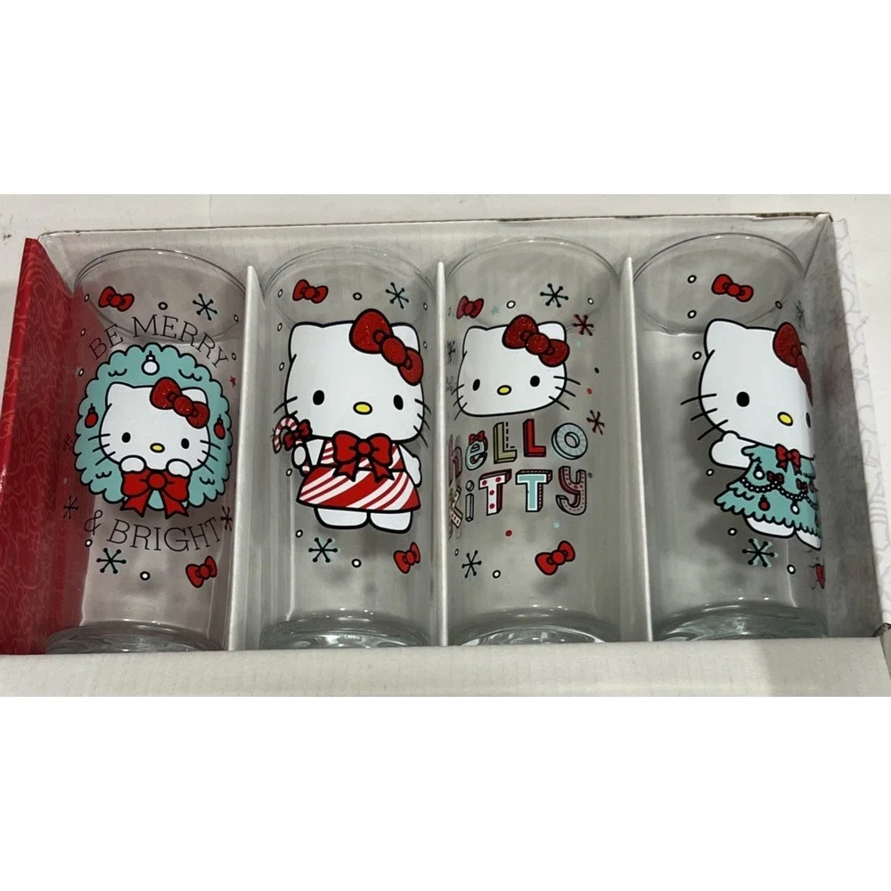 New‎ Box Sanrio HELLO KITTY Christmas Glassware Set of 4 10oz Drinking Glasses